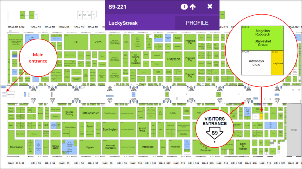 LuckyStreak live casinos solutions ICE London 2023 map